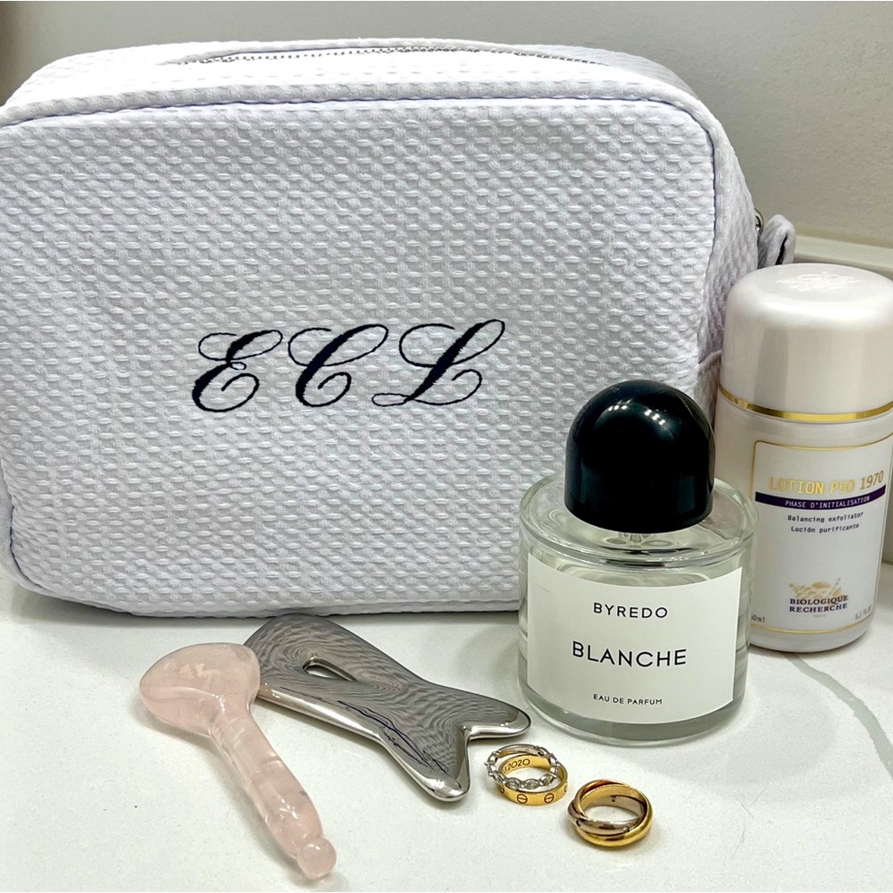 Personalized Waffle Makeup Bag | Custom Cosmetic Pouch | Monogram Initials |
